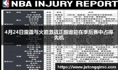 4月24日雷霆与火箭激战正酣谁能在季后赛中占得先机